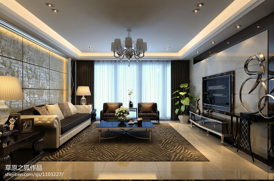 歐式奢華客廳_歐式四居家裝室內(nèi)設(shè)計 客廳 電視背景墻 沙發(fā)背景墻 落地窗 電視墻家居裝修設(shè)計3000例 &ndash; 設(shè)計本裝修效果圖